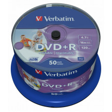 Оптический накопитель Verbatim Диск DVD+R 4.7Gb 16x Cake Box (50шт) Printable (43512)
