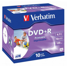 Оптический накопитель Verbatim Диск DVD+R 4.7Gb 16x Jewel case (10шт) Printable (43508)
