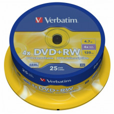 Оптический накопитель Verbatim Диск DVD+RW 4.7Gb 4x Cake Box (25шт) (43489)
