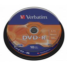 Оптический накопитель Verbatim Диск DVD-R 4.7Gb 16x Cake Box (10шт) (43523)
