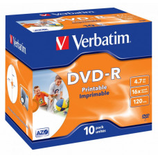 Оптический накопитель Verbatim Диск DVD-R 4.7Gb 16x Jewel case (10шт) Printable (43521)
