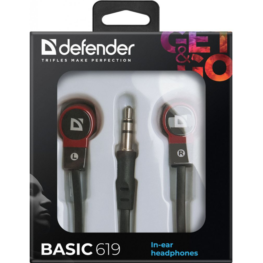 Defender Наушники вставки Basic 619 черный + красный Defender Basic 619