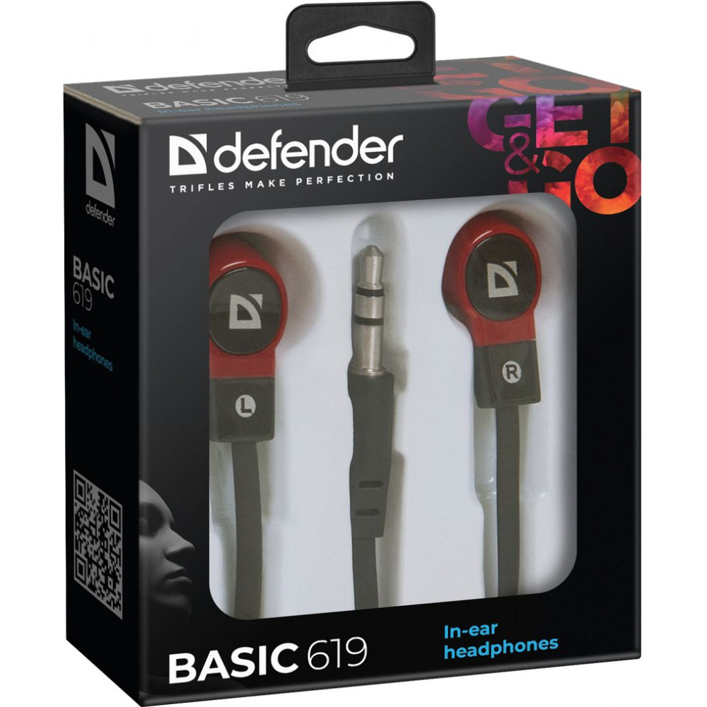 Defender Наушники вставки Basic 619 черный + красный Defender Basic 619