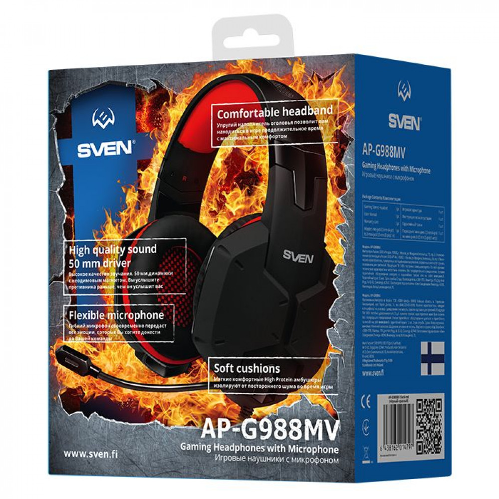 Игровые стереонаушники с микрофоном SVEN AP-G988MV, черно-красные
