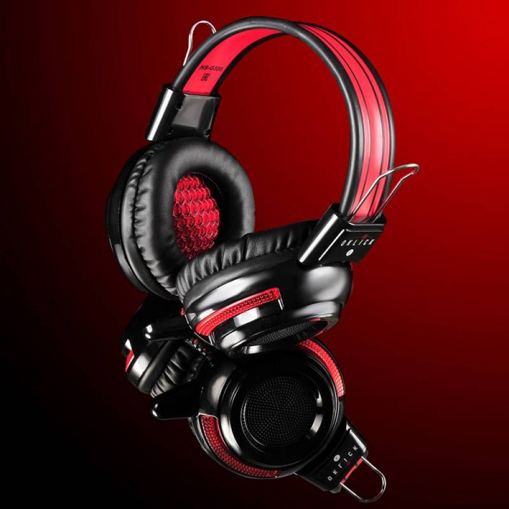 Наушники Oklick Наушники с микрофоном HS-G300 черный/красный 2.5м мониторы оголовье (AH-V1)