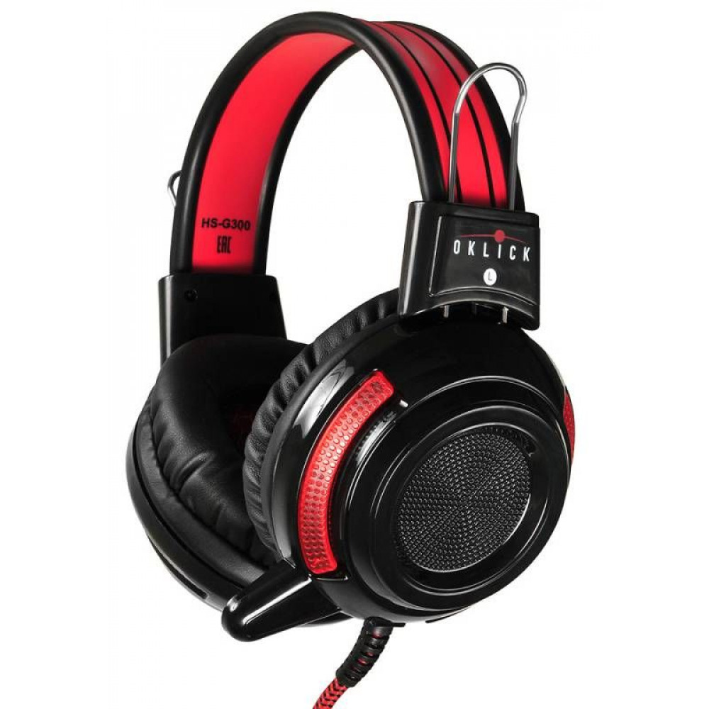 Наушники Oklick Наушники с микрофоном HS-G300 черный/красный 2.5м мониторы оголовье (AH-V1)