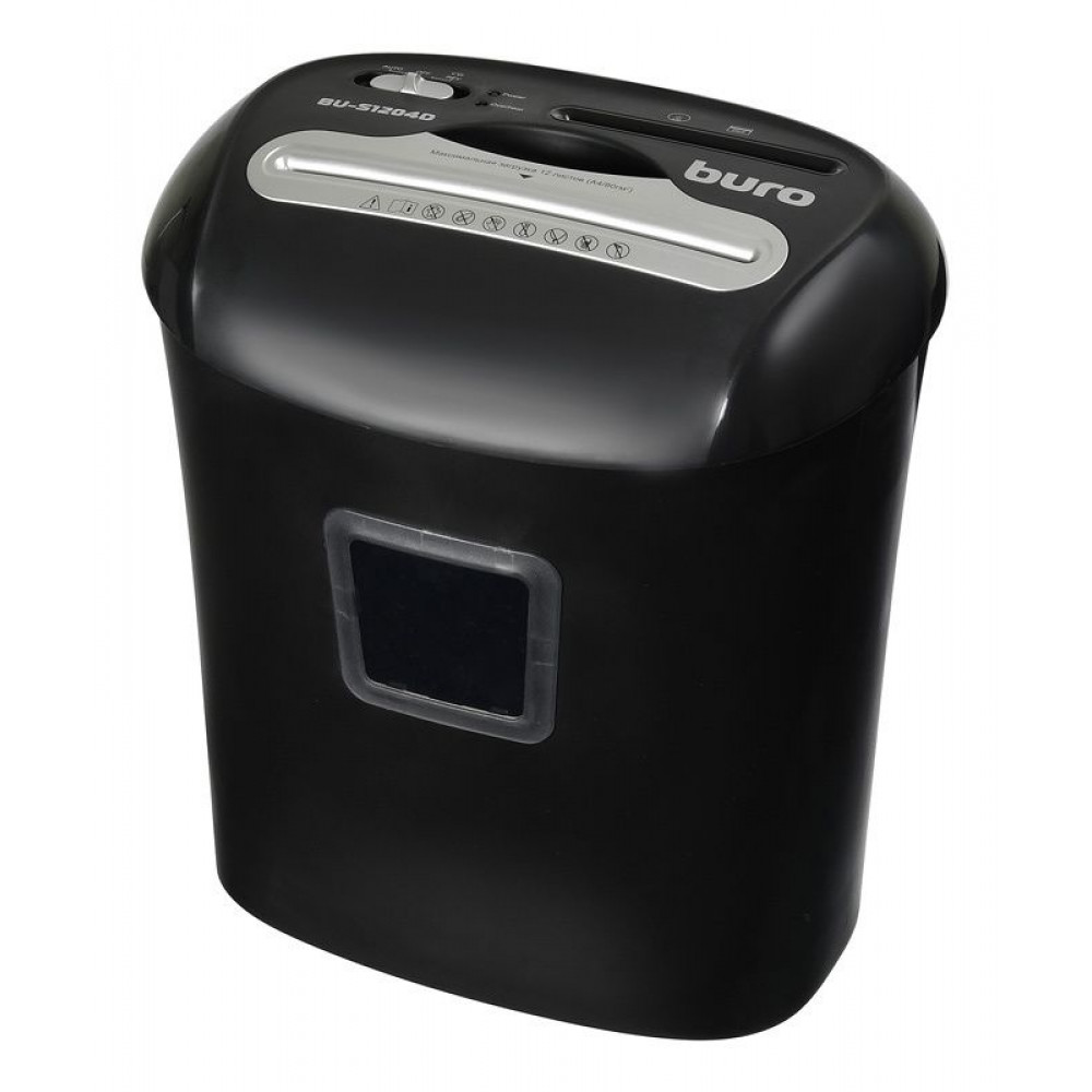 Уничтожитель бумаги Buro Шредер Office BU-S1204D (секр.P-4)/фрагменты/12лист./21лтр./пл.карты/CD

