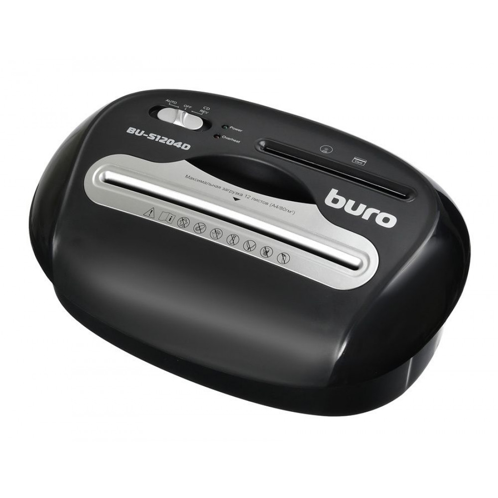 Уничтожитель бумаги Buro Шредер Office BU-S1204D (секр.P-4)/фрагменты/12лист./21лтр./пл.карты/CD
