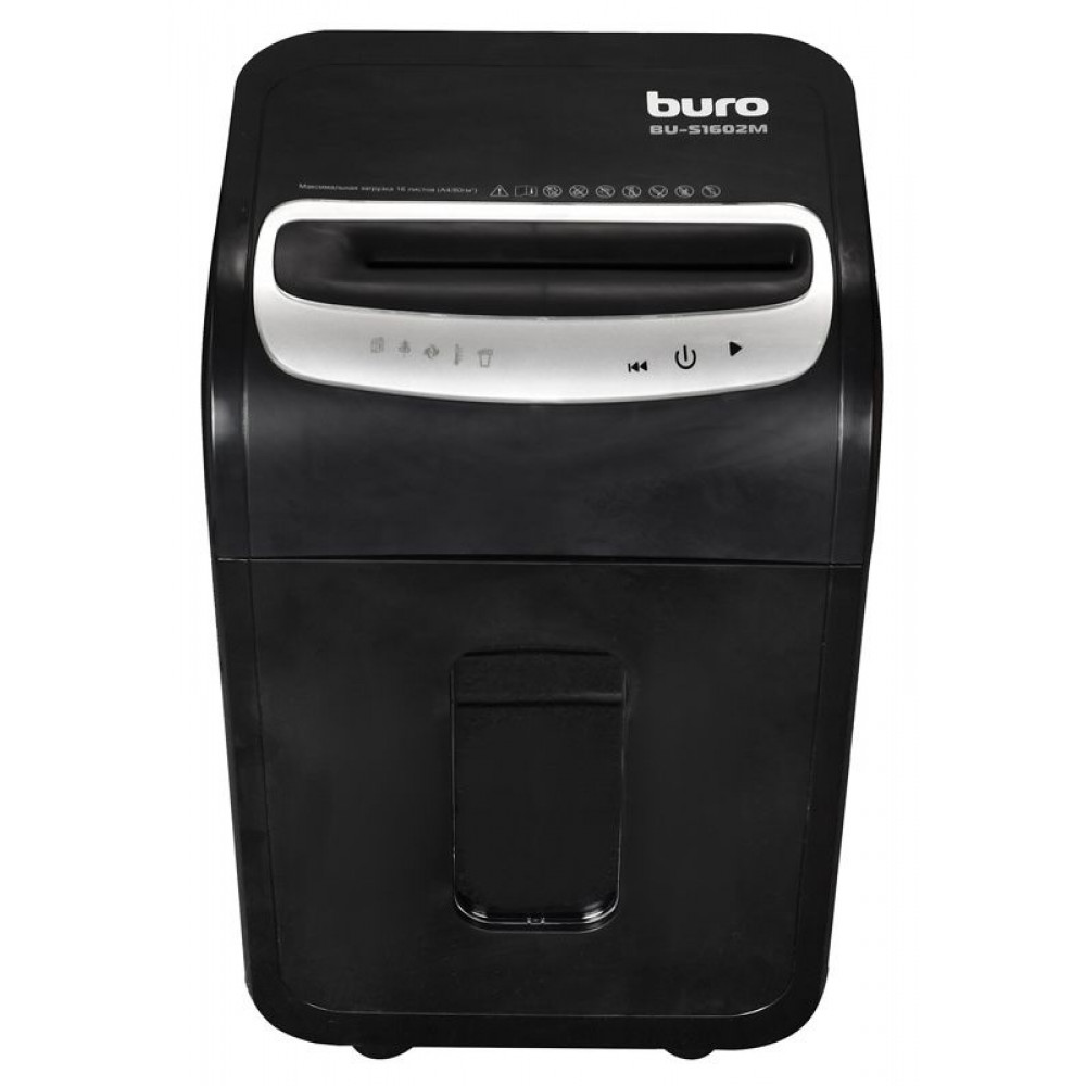 Уничтожитель бумаги Buro Шредер Office BU-S1602M (секр.P-5)/фрагменты/16лист./30лтр./пл.карты/CD
