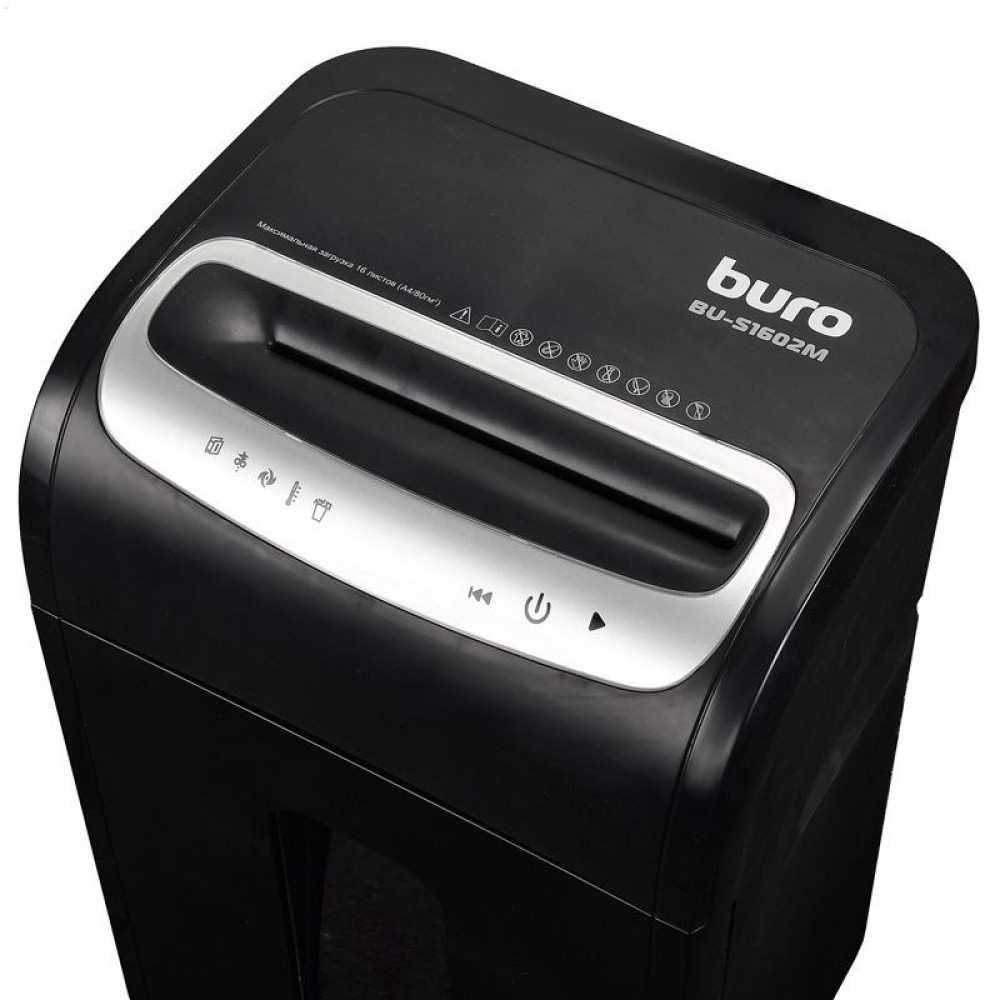 Уничтожитель бумаги Buro Шредер Office BU-S1602M (секр.P-5)/фрагменты/16лист./30лтр./пл.карты/CD
