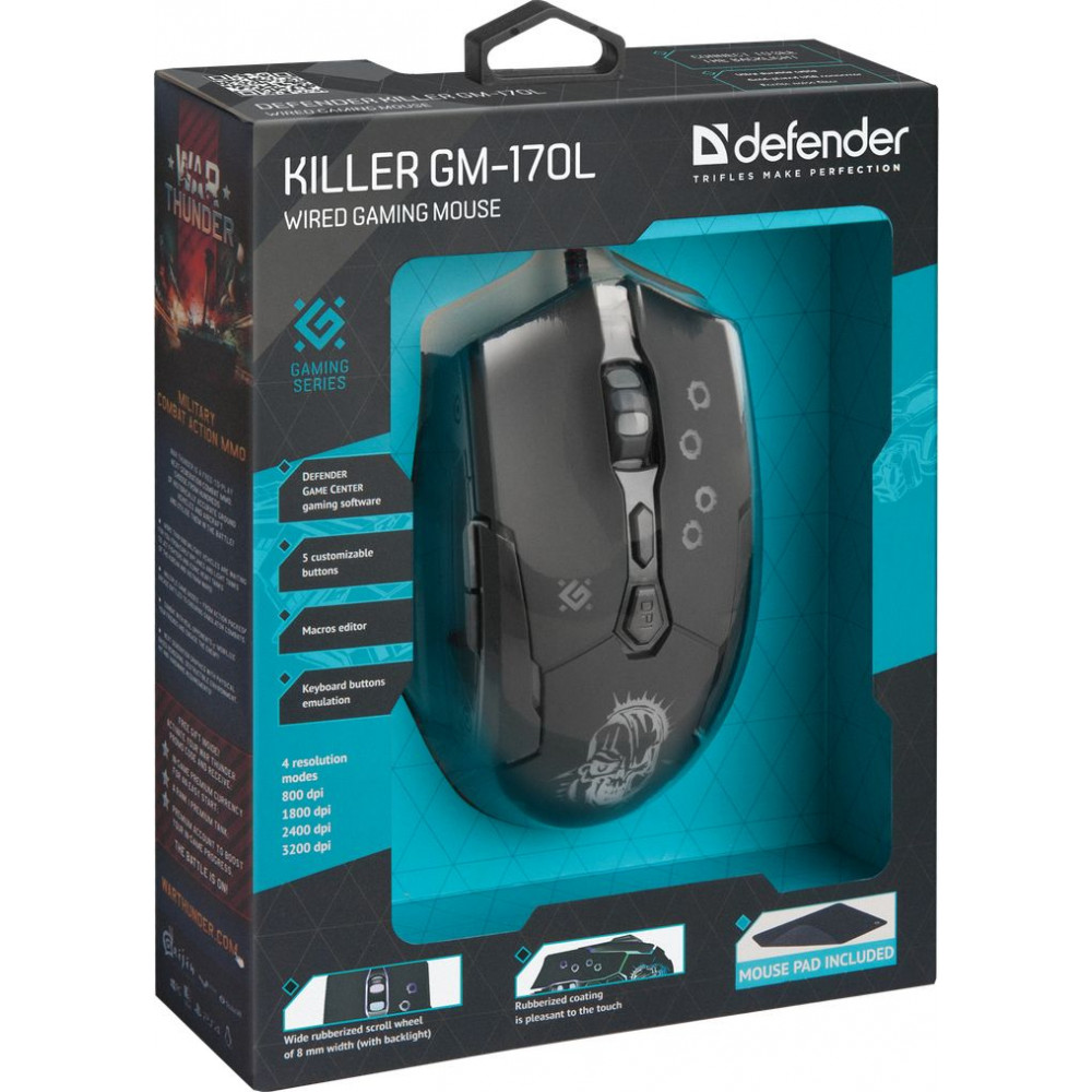 Defender Проводная игровая мышь Killer GM-170L оптика,7кнопок,800-3200dpi Defender Killer GM-170L