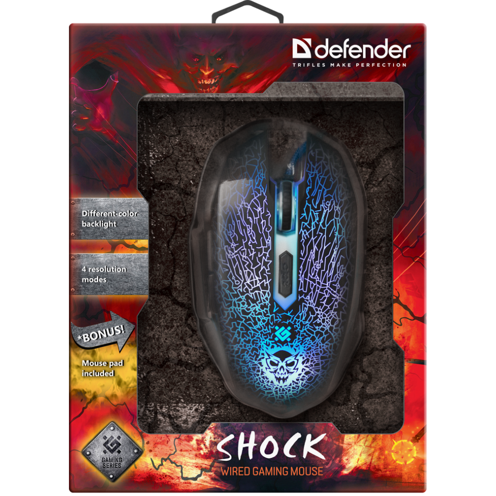 Defender Проводная игровая мышь Shock GM-110L оптика,6кнопок,800-3200dpi Defender Shock GM-110L