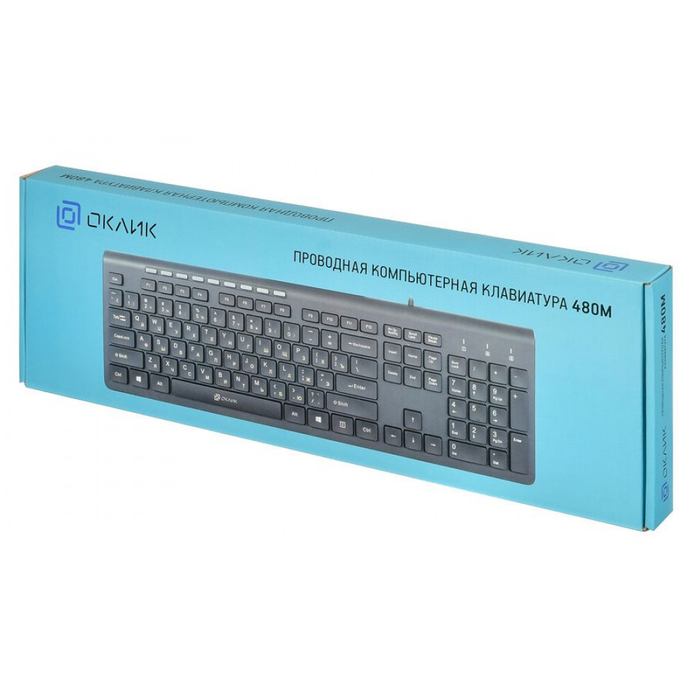 Клавиатура Oklick Клавиатура 480M черный/серый USB slim Multimedia