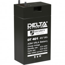 Батарея DELTA серия DT, DT 401, напряжение 4В, емкость 1Ач (разряд 20 часов), макс. ток заряда 0.3А, свинцово-кислотная типа AGM, клеммы вывод под пайку5мм., ДxШxВ 35х22х64мм., 0.1кг., срок службы 5 лет. Delta DT 401 (4V  1Ah)