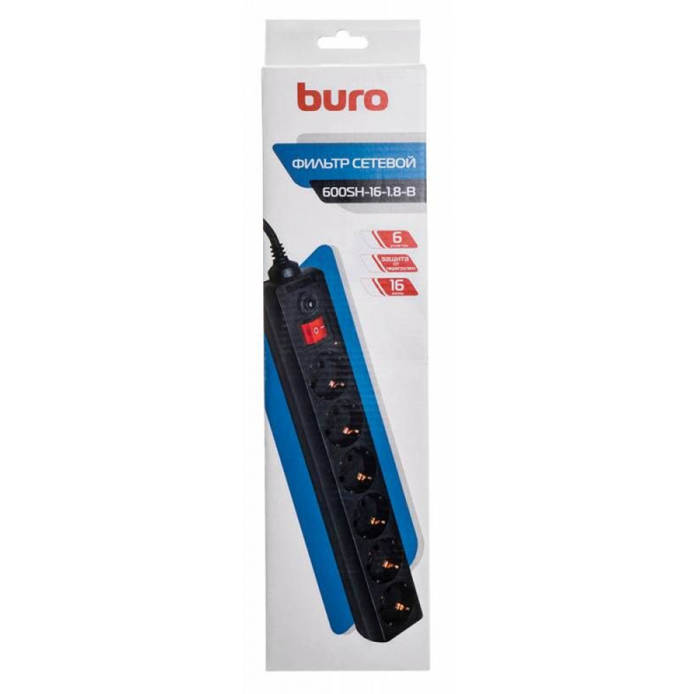Сетевой фильтр Buro Сетевой фильтр 600SH-16-1.8-B 1.8м (6 розеток) черный (коробка)