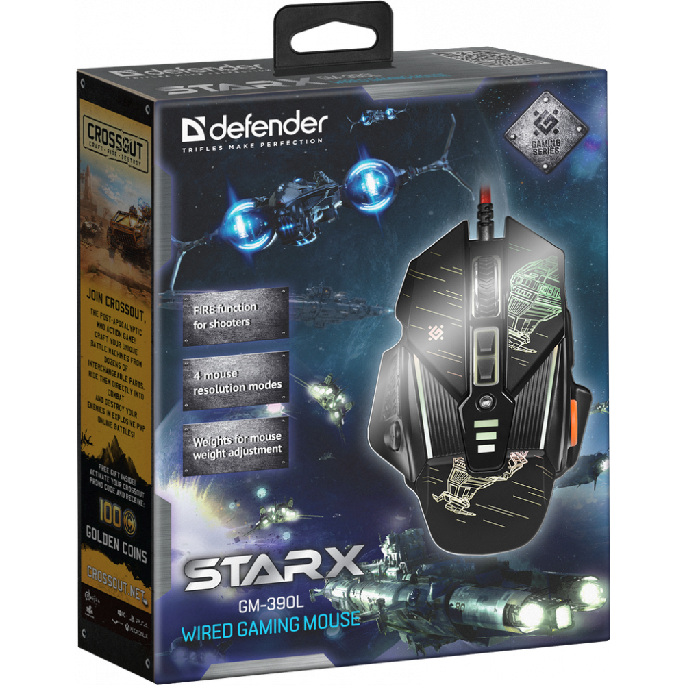 Defender Проводная игровая мышь sTarx GM-390L оптика,8кнопок,грузики,3200dpi Defender sTarx GM-390L