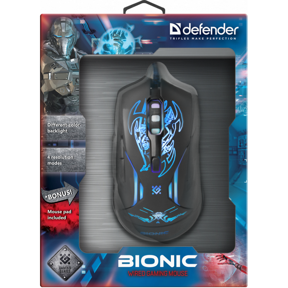Defender Проводная игровая мышь Bionic GM-250L оптика,6кнопок,800-3200dpi Defender Bionic GM-250L