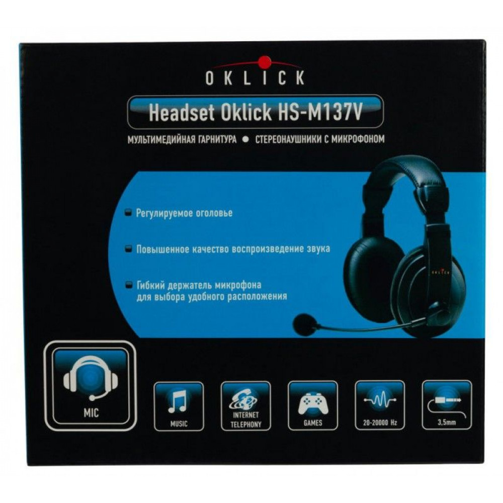 Наушники Oklick Наушники с микрофоном HS-M137V черный 1.8м мониторы оголовье
