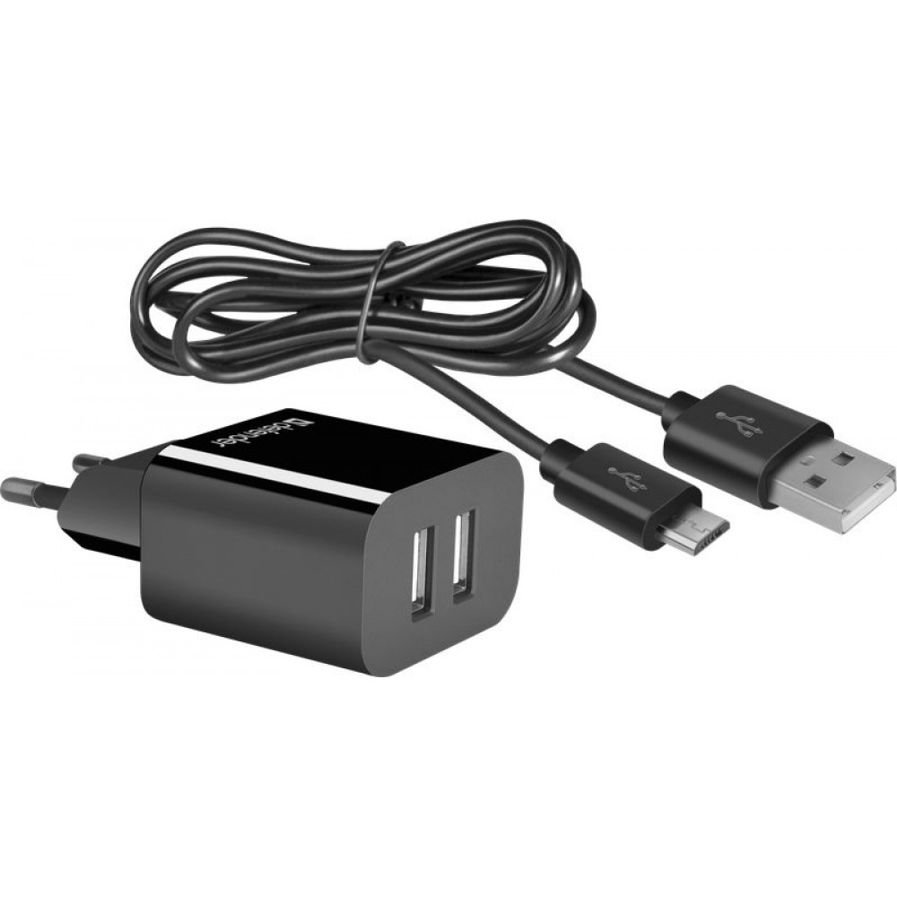 Defender Сетевой адаптер UPC-21 2xUSB, 5V/2.1A с кабелем microUSB (модель 83581)

