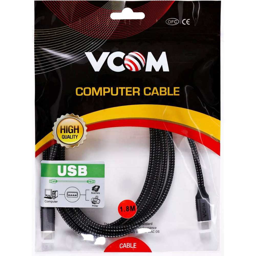 Кабель VCOM USB 3.1 Type-C M to Type-C M, 1.8 м (CU420M-1.8M)
