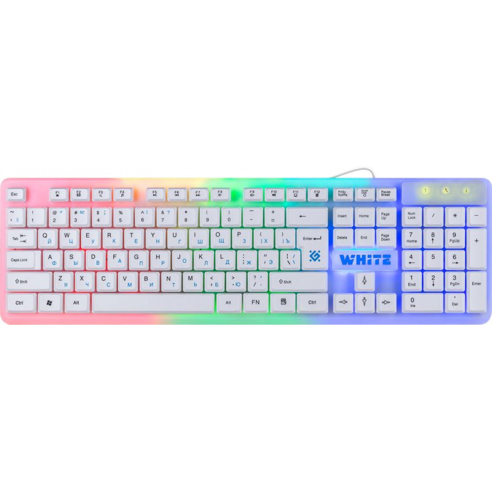 Defender GK-172 RU Проводная игровая клавиатура, радужная подсветка, 104 кнопки, белая (арт. 45172)
