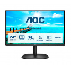Монитор AOC LCD 23.8" [16:9] 1920х1080(FHD) VA, nonGLARE, 75 Hz, 250 cd/m2, H178°/V178°, 3000:1, 20М:1, 16.7M, 4ms, VGA, HDMI, Tilt, 3Y, Black