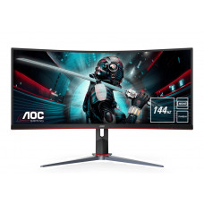 Монитор AOC LCD 34" [21:9] 3440x1440(UWQHD) VA, Curved, nonGLARE, 144 Hz, 300 cd/m2, H178°/V178°, 3000:1, 80M:1, 16.7M, 4ms, 2xHDMI, 2xDP, USB-Hub, Height adj, Tilt, 3Y, Black+Cherry