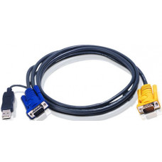 Шнур, мон., клав.+мышь USB, SPHD15&gtHD DB15+USB A-Тип, Male-2xMale,  8+4 проводов, опрессованный,   1.8 метр., черный ATEN 2L-5202UP