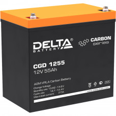 Батарея DELTA серия CGD, CGD 1255, напряжение 12В, емкость 55Ач (разряд 10 часов),  макс. ток разряда (5 сек.) 660А, макс. ток заряда 27.5А, графеновая свинцово-кислотная типа AGM, клеммы под болт М6, ДxШxВ 230х138х205мм., вес 18кг., срок службы 15 лет. D