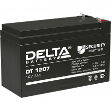 Батарея DELTA серия DT, DT 1207, напряжение 12В, емкость 7Ач (разряд 20 часов),  макс. ток разряда (5 сек.) 108А, макс. ток заряда 2.1А, свинцово-кислотная типа AGM, клеммы F1, ДxШxВ 151х65х95мм., вес 2.05кг., срок службы 5 лет. Delta DT 1207 (12V  7Ah)
