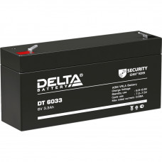 Батарея DELTA серия DT, DT 6033, напряжение 6В, емкость 3.3Ач (разряд 20 часов),  макс. ток разряда (5 сек.) 50А, макс. ток заряда 0.99А, свинцово-кислотная типа AGM, клеммы F1, ДxШxВ 134х34х61мм., вес 0.65кг., срок службы 5 лет. Delta DT 6033 (6V  3.3Ah)