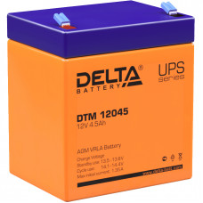 Батарея DELTA серия DTM, DTM 12045, напряжение 12В, емкость 4.5Ач (разряд 20 часов),  макс. ток разряда (5 сек.) 67.5А, макс. ток заряда 1.35А, свинцово-кислотная типа AGM, клеммы F1, ДxШxВ 90х70х101мм., вес 1.6кг., срок службы 6 лет. Delta UPS DTM 12045 
