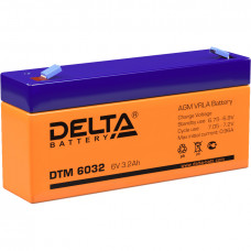 Батарея DELTA серия DTM, DTM 6032, напряжение 6В, емкость 3.2Ач (разряд 20 часов),  макс. ток разряда (5 сек.) 48А, макс. ток заряда 0.93А, свинцово-кислотная типа AGM, клеммы F1, ДxШxВ 134х34х61мм., вес 0.65кг., срок службы 6 лет. Delta DTM 6032 (6V  3.2