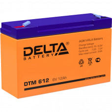 Батарея DELTA серия DTM, DTM 612, напряжение 6В, емкость 12Ач (разряд 20 часов),  макс. ток разряда (5 сек.) 150А, макс. ток заряда 3.45А, свинцово-кислотная типа AGM, клеммы F1, ДxШxВ 151х50х94мм., вес 1.7кг., срок службы 6 лет. Delta DTM 612 (6V  12Ah)