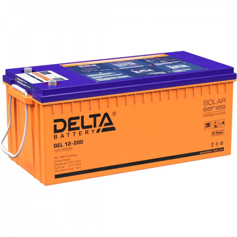 Батарея DELTA GEL 12-200, 12В, 200Ач, свинцово-кислотная AGM+GEL, клеммы М8, 522х239х217мм, 64.7кг
