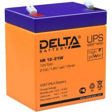 Батарея DELTA серия HR-W, HR 12-21 W, напряжение 12В, емкость 5Ач (разряд 20 часов),  макс. ток разряда (5 сек.) 75А, макс. ток заряда 1.5А, свинцово-кислотная типа AGM, клеммы F2, ДxШxВ 90х70х101мм., вес 1.8кг., срок службы 8 лет. Delta UPS HR 12-21 W (1