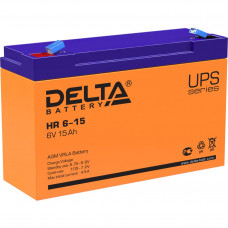 Батарея DELTA серия HR, HR 6-15, напряжение 6В, емкость 15Ач (разряд 20 часов),  макс. ток разряда (5 сек.) 180А, макс. ток заряда 4.5А, свинцово-кислотная типа AGM, клеммы F1, ДxШxВ 151х50х94мм., вес 1.95кг., срок службы 8 лет. Delta UPS HR 6-15 (6V  15A