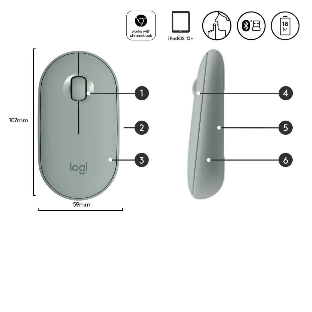 Мышь беспроводная Logitech Pebble M350 Eucalyptus MN: MR0075  C-U0010