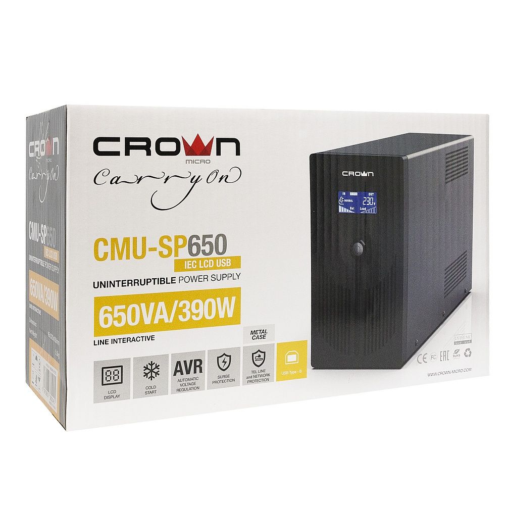Источник бесперебойного питания Crown CMU-SP650IEC LCD USB