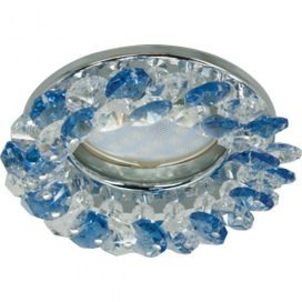Ecola MR16 CD4141 GU5.3 Встраиваемый светильник круглый с хрусталиками, прозрачный и голубой/хром, 50x90 (Ø74) FL1618EFY
