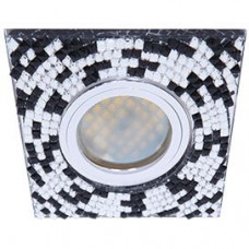 Ecola MR16 DL1658 GU5.3 Glass Стекло Квадрат с прозрачной черно-зеркальной мозаикой, фон зеркальный, центральная часть хром, 28x95x95 мм, FU16SGECB.
