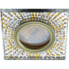 Ecola MR16 DL1658 GU5.3 Glass Стекло Квадрат с прозрачной янтарной мозаикой/фон зеркальный/центральная часть черненая бронза 25x95x95 FQ16SGECB
