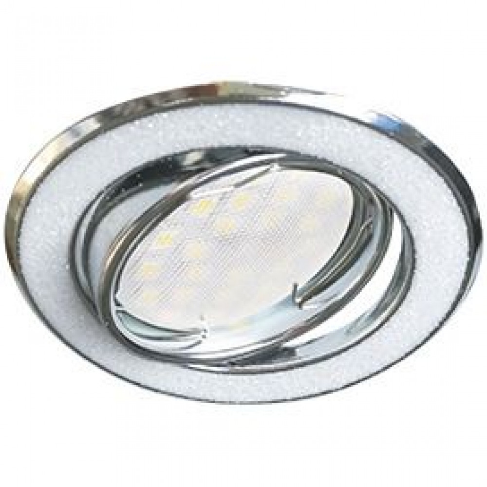 Ecola MR16 DL39S GU5.3 Встраиваемый поворотный светильник, круглый, под стеклом, белый блеск/хром, 26x94 мм, модель FW1624EFY
