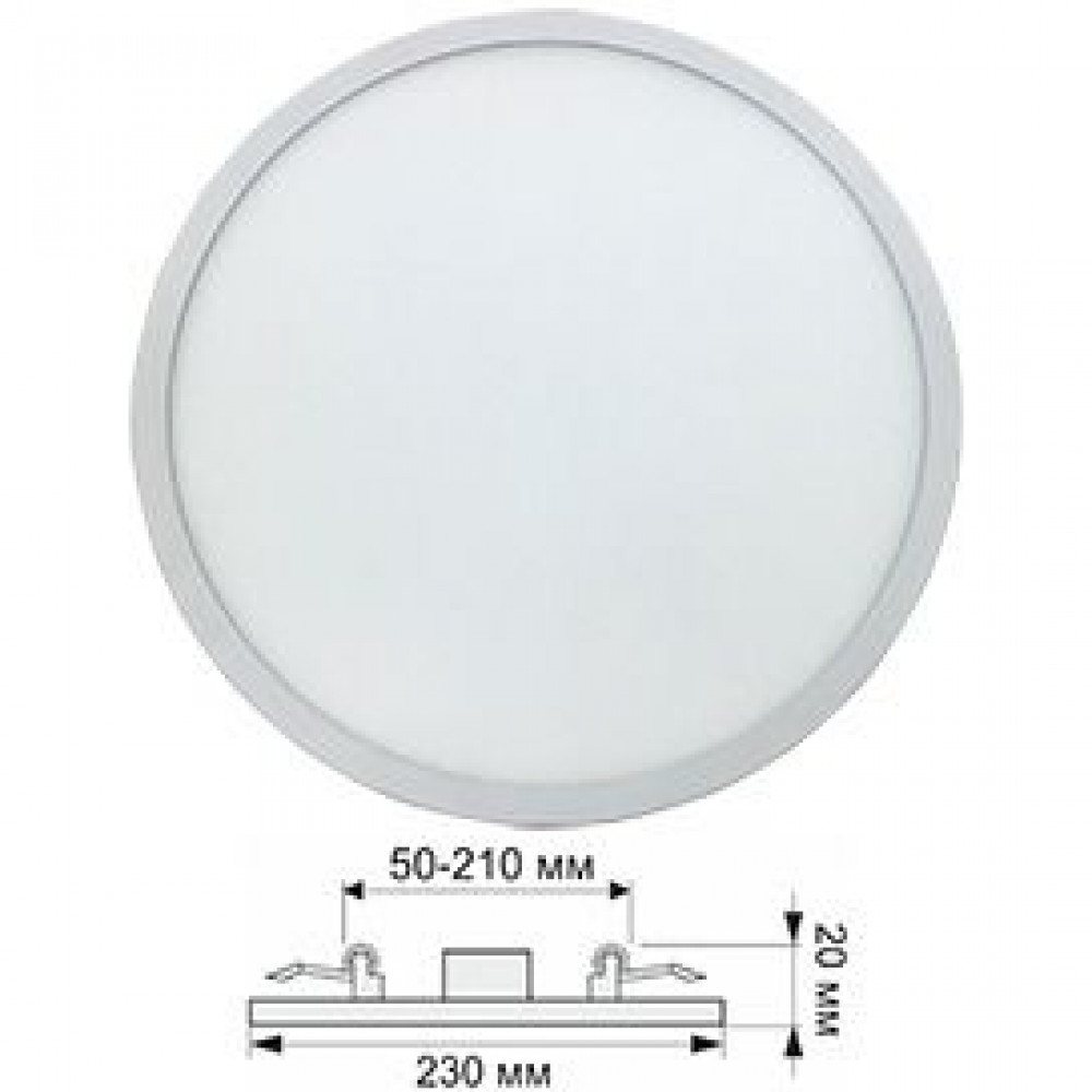Ecola LED Downlight встраиваемый 1022, круглый, 20W, 220V, 4200K, крепление под отверстие 50-190mm, 230x20, модель DARV20ELC
