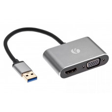 Кабель-переходник USB 3.0 (Am) --> HDMI(f)+VGA(f), Aluminum Shell, VCOM 