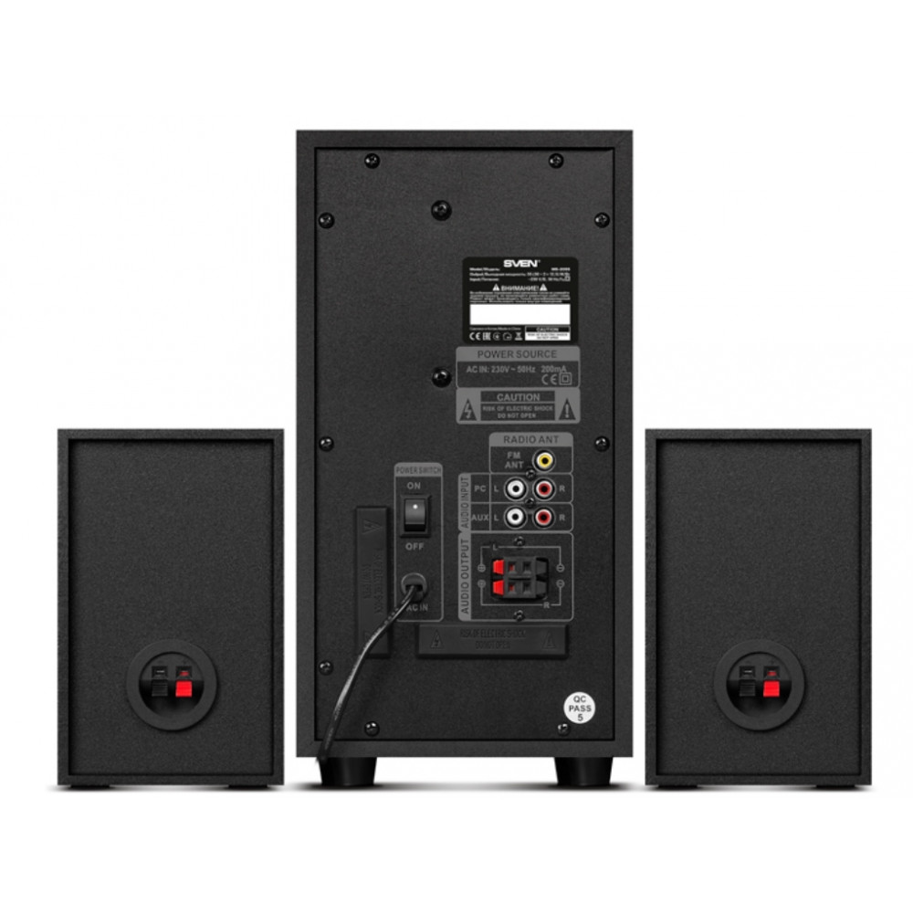 Акустическая система 2.1 SVEN MS-2055, 55 Вт, FM-тюнер, Bluetooth, черная, пульт ДУ