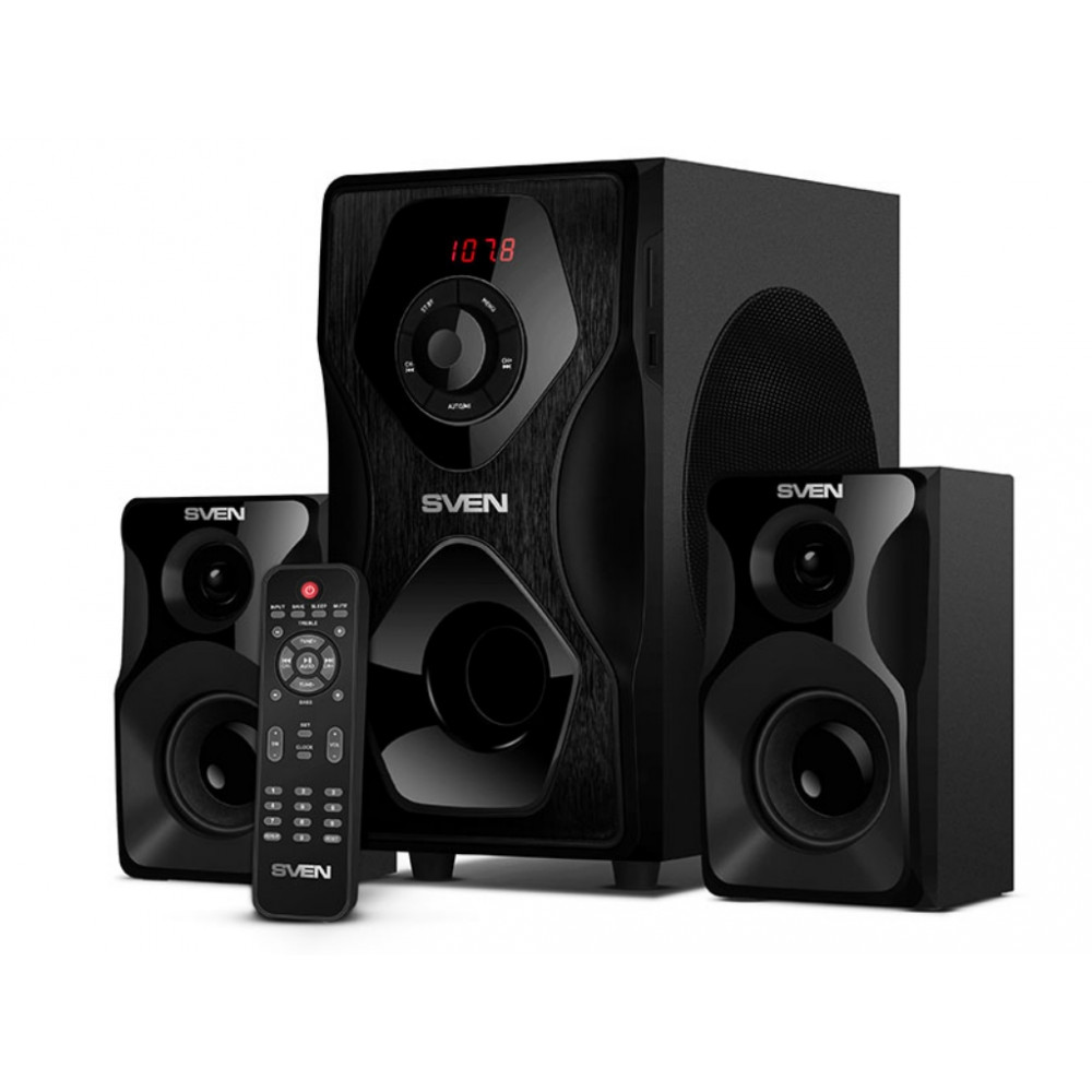 Акустическая система 2.1 SVEN MS-2055, 55 Вт, FM-тюнер, Bluetooth, черная, пульт ДУ