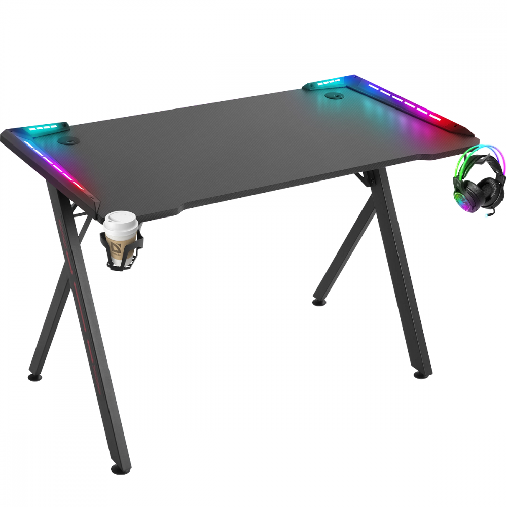 Defender Игровой стол Gamer RGB, подвес для кружки и гарнитуры, черный, 120 см, модель 64330
