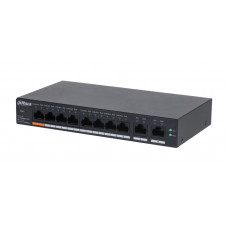 8-портовый PoE коммутатор с функцией облачного управления, Порты 8 RJ45 10100Мбитс (PoEPoE+Hi-PoE), 2 RJ45 101001000Мбитс (uplink) мощность PoE порт 1 до 60 Вт, порты 2-8 до 30Вт, суммарно до 60Вт PoE watchdog, передача до 250м питание 57В(DC) Dahua DH-CS
