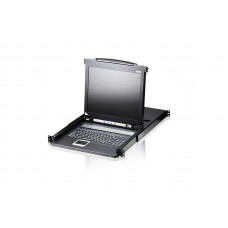 Переключательswitch, KVM, 1 user консоль LCDЖК 19 16 cpuпортовport PS2USB+VGA, с KVM-шнурами PS2 1х1.8м.USB 1x1.8м., 1280x1024, 1U 19, исп.спец.шнуры, OSD, каскад 256, лат.рус.клав ATEN CL1316NR